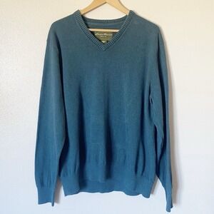 Eddie Bauer Cotton Cashmere Sweater  V-Neck Teal Blue Green Men's Size XXL